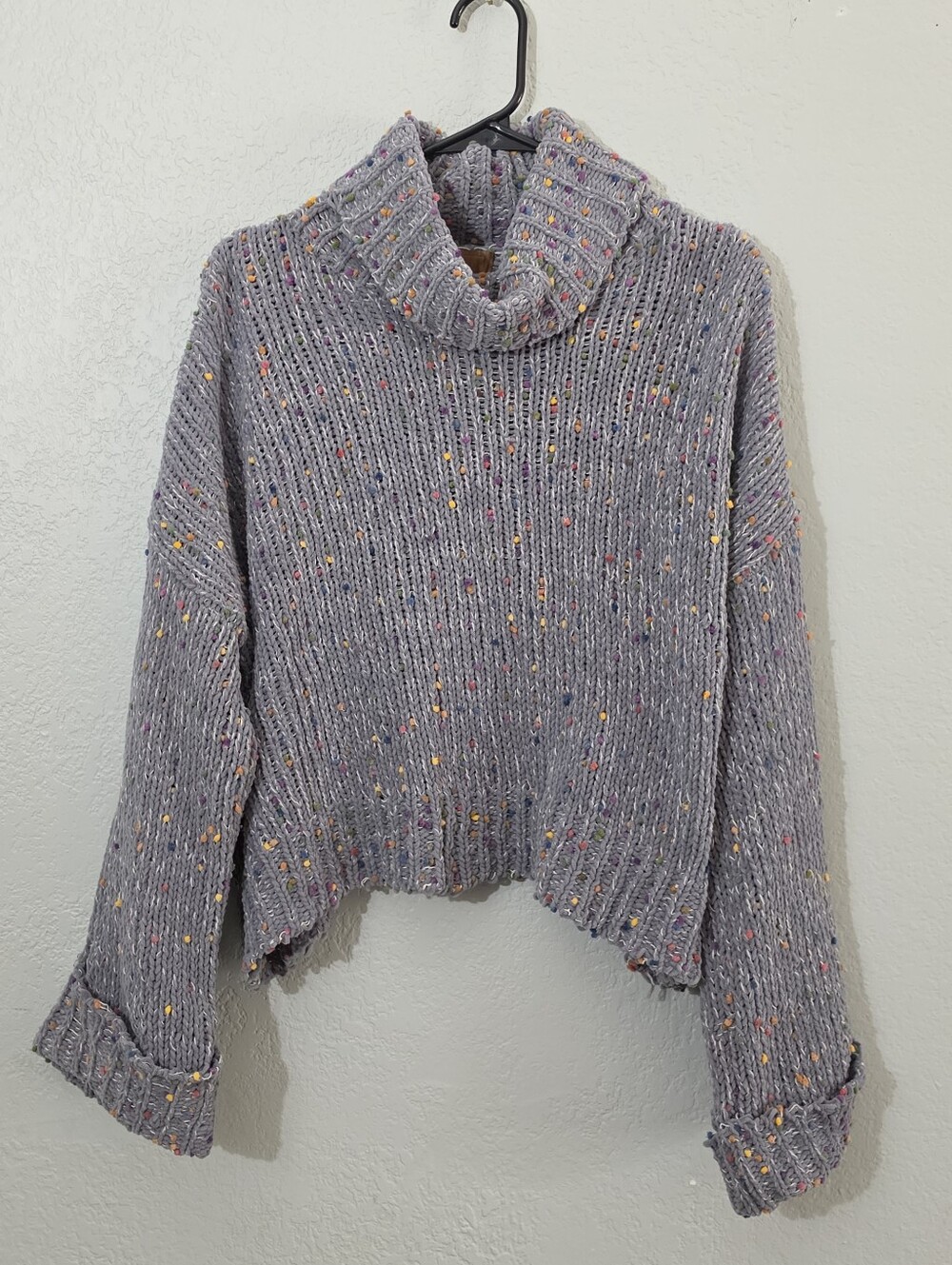 POL Multicolor Confetti Turtleneck Sweater, Cropped, Womens Size Large/Oversized